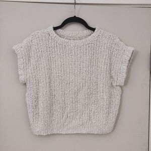 Heavy Off White Knit Short Sleeve Sweater
